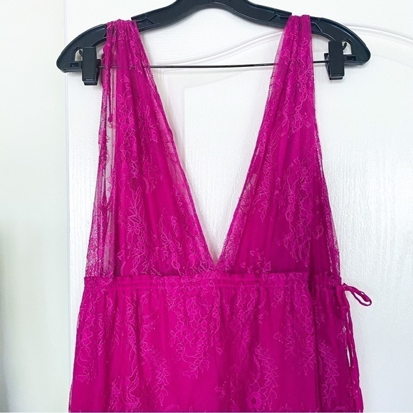 Alexis Dress Umbria Tiered Lace Tulle Silk Maxi Wedding Pink Fuchsia XS GUC - Picture 10 of 11